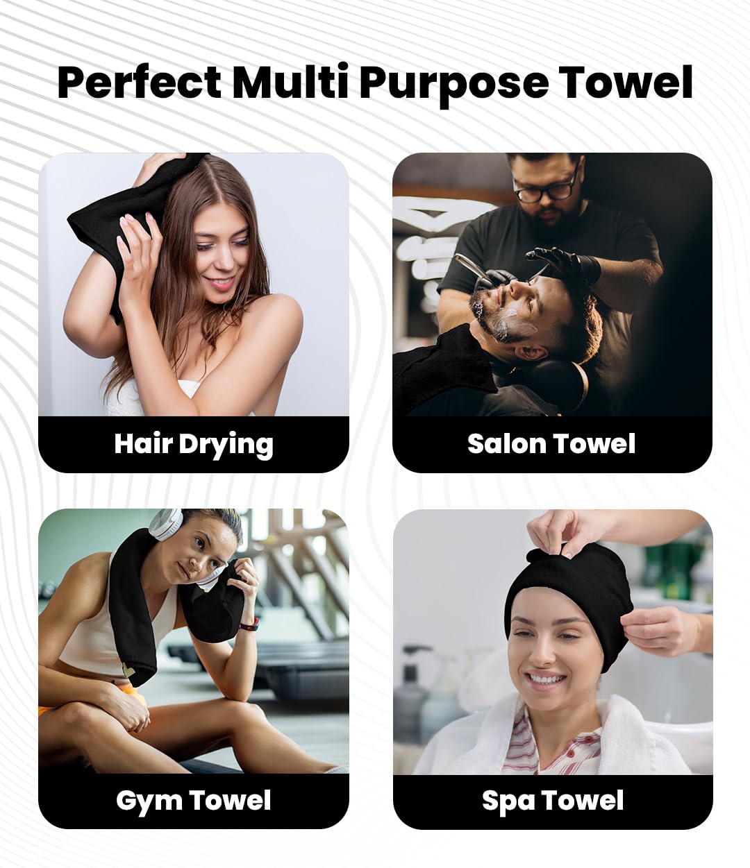 Avalon Towels Salon Towel - Black Hand Towels Bulk Pack of 24-100% Cotton Absorbent Spa, Facial & Gym Towel for Working Out - 16x27 Inches (Not Bleach Proof)