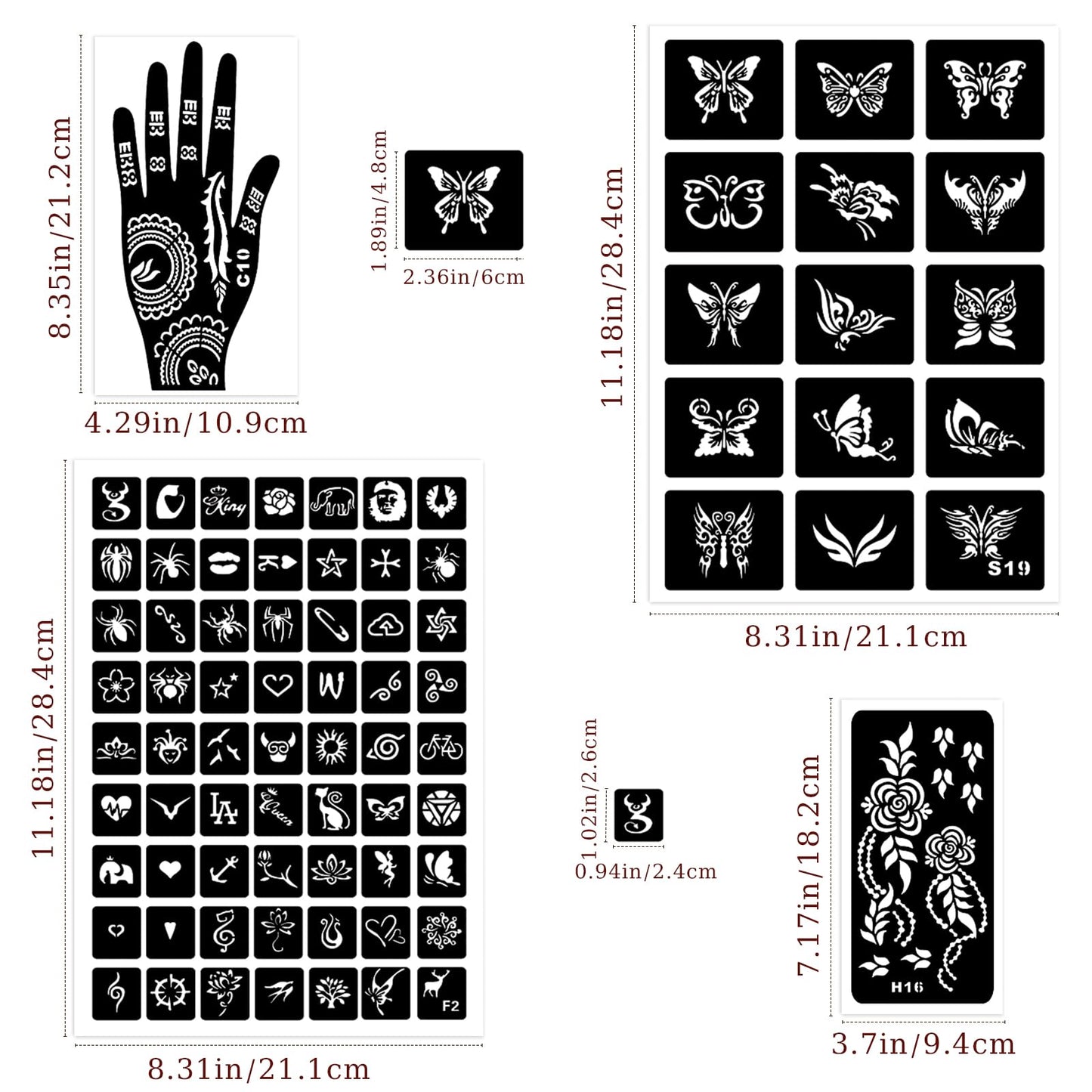 Henna Tattoo Stencils Kit 18 Sheets,Henna stencils for hands Temporary Tattoo Stickers for Women and Girls Face Paint Body Art