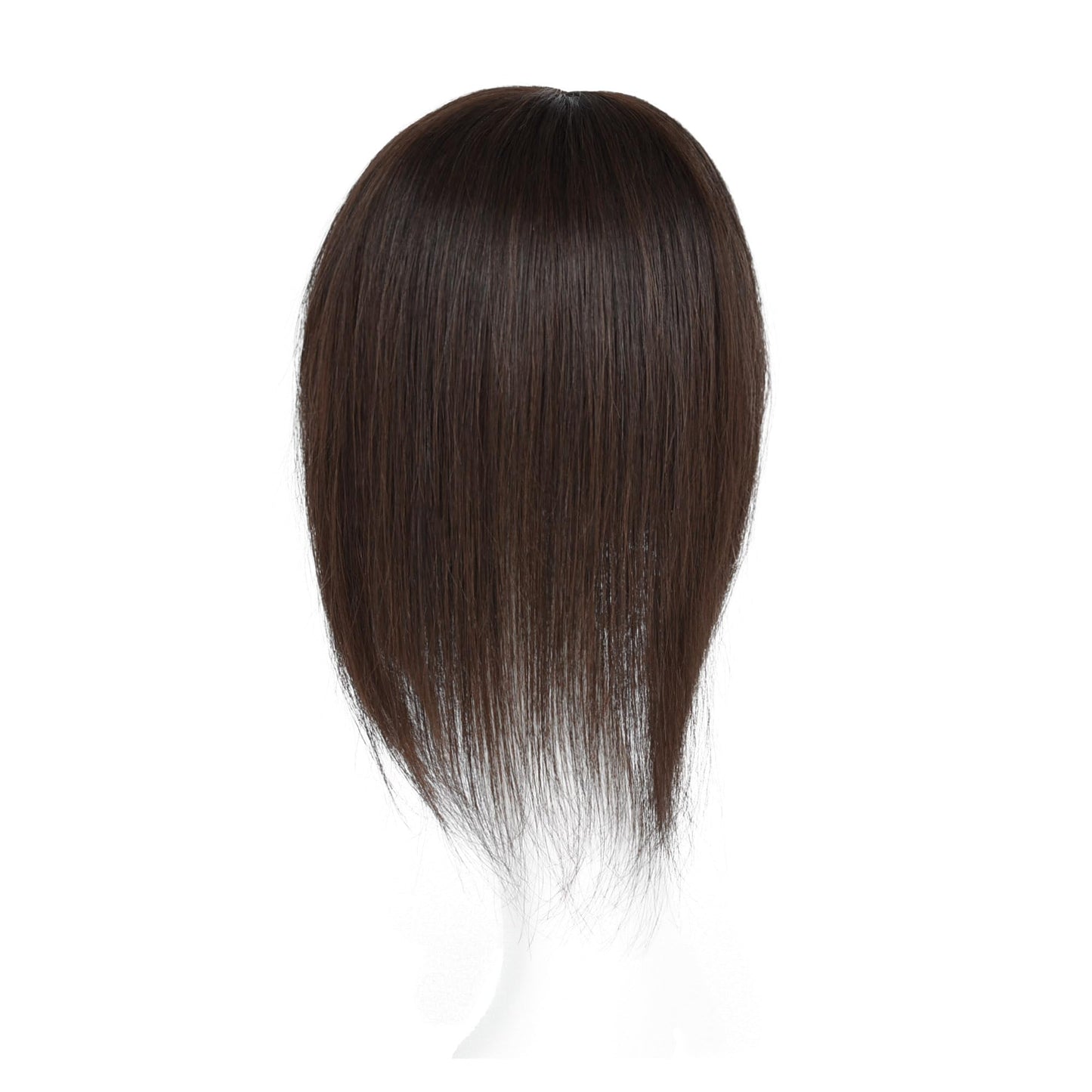 Maweilar Middle Part Clip In Human Hair Hair Topper With Bangs, Clip in Human Hair Toppers Seamless Hairpiece for Women Thick Silk Base Topper for Thicking Hair (Natural Black, 5.1"x 5.1", 12")