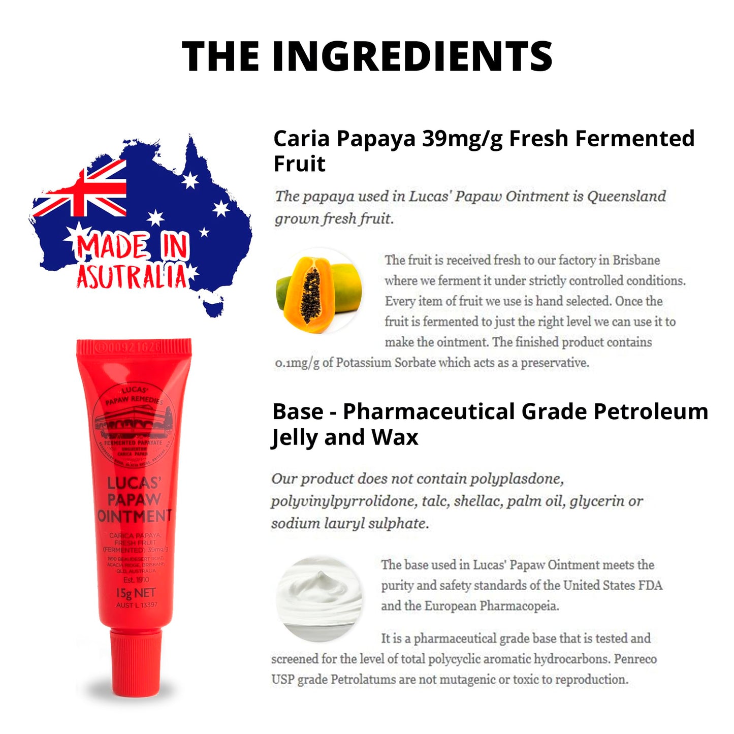 Lucas Papaw Ointment 75g Jar and 15g Tube with Lip Applicator — Fermented Papaya Skin Balm, Multipurpose Ointment, Made in Australia