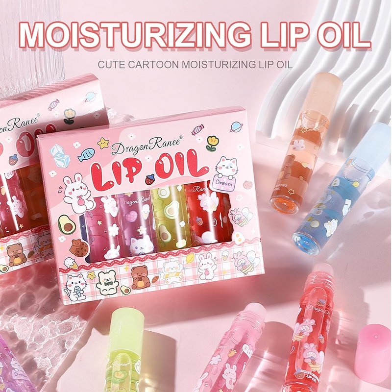 BIOKUSY 6 Pcs Fruit Flavored Roll-On Lip Gloss Set for Kids Teens Women