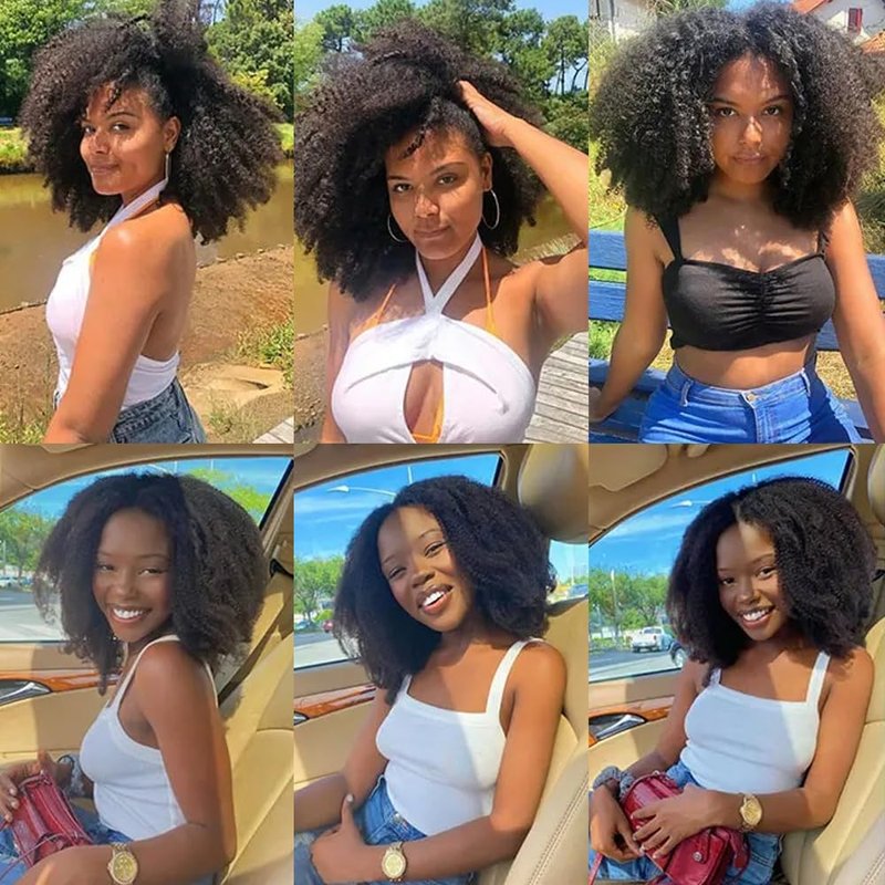 Mongolian Afro Kinky Curly Human Hair 3 Bundles (8 8 8 Inch) Afro Curly Weave Hair Extensions for Black Women Unprocessed Virgin Hair Afro Kinky Human Hair Bundles Natural Color