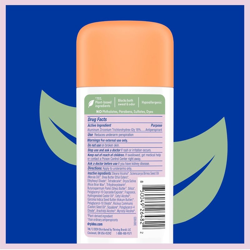 Dry Idea Plant Based Antiperspirant with Aluminum Sweat Blockers Invisible Solid Deodorant for Women – Fresh Breeze Scent, 72Hr Sweat & Odor Control for Sensitive Skin, 3pk