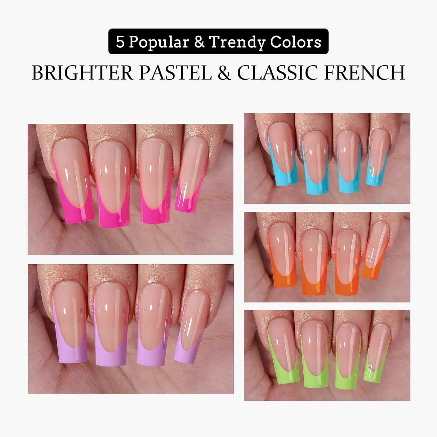 Brighter Pastel French Tip Press-On Nails Set | Gap-Filled Solid Nail Gel | Long Square Style