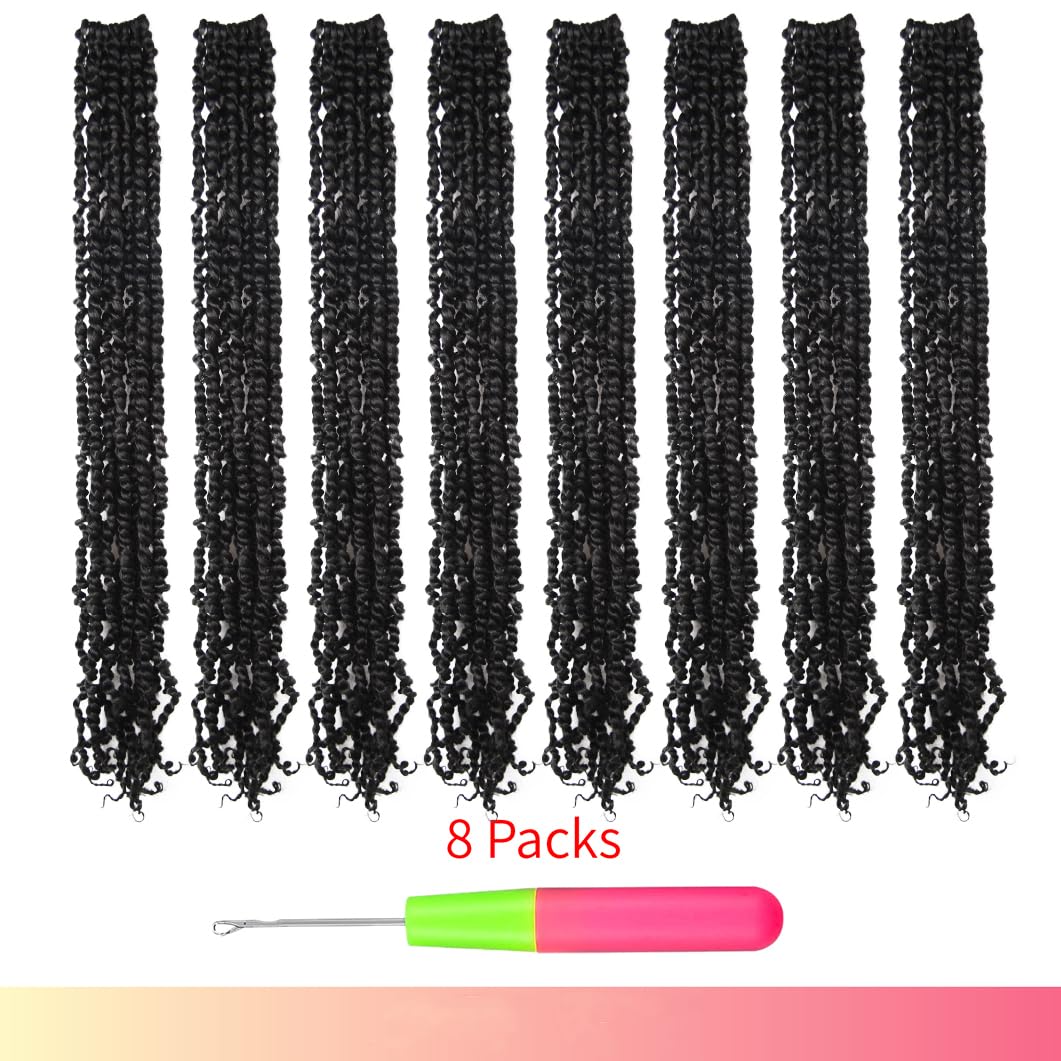 BOHOBABE Pre-twisted Passion Twist Crochet Hair 24 Inch Pre-looped Long Crochet Braiding Hair 8 Packs Soft Bohemian Twists (1B)