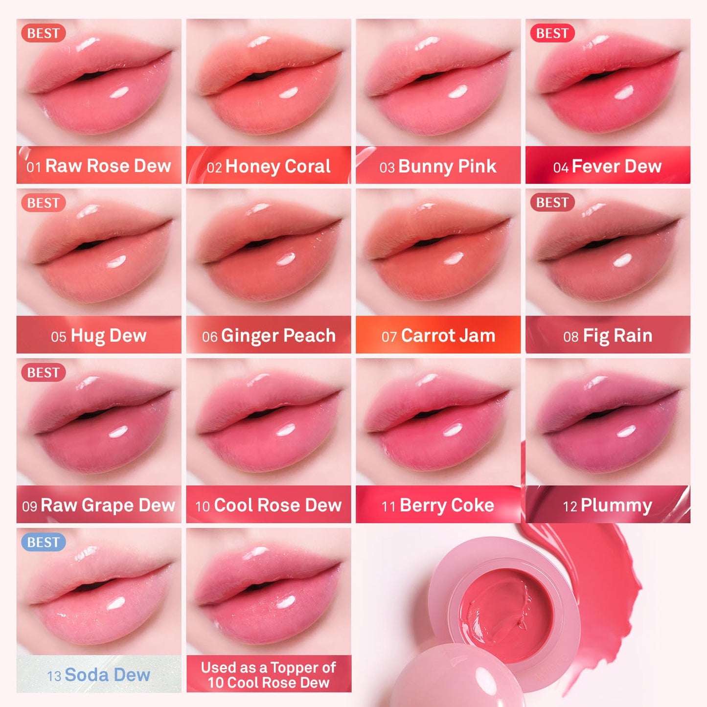 hince Raw Glow Dewy Ball - Tinted Lip Balm, Jelly Gloss Glow, Shine and Hydration, Lip & Blush Multiuse, Vegan, 0.12 oz. (13 colors) (BERRY COKE)