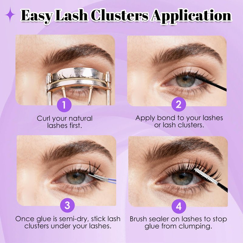 Lash Clusters Kit 640pcs 30D 40D 50D 60D D Curl 9-16mm Individual Lashes Fluffy Wispy Lightweight Thin Band DIY Eyelash Extensions with Bond and Seal + Tweezers for Beginners At Home Natural Full Look