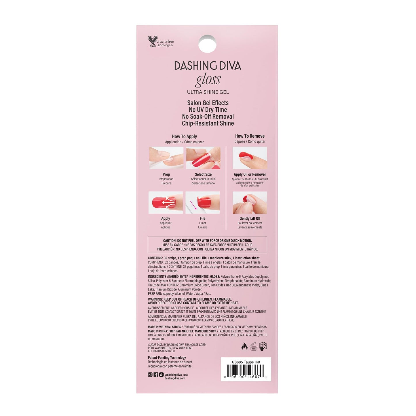 Dashing Diva Gloss Nail Strips - Going Platinum | UV Free, Chip Resistant, Long Lasting Gel Nail Stickers | Contains 32 Strips, 1 Prep Pad, 1 File