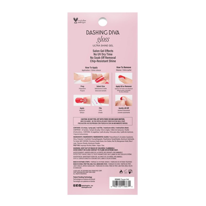 Dashing Diva Gloss Nail Strips - Going Platinum | UV Free, Chip Resistant, Long Lasting Gel Nail Stickers | Contains 32 Strips, 1 Prep Pad, 1 File