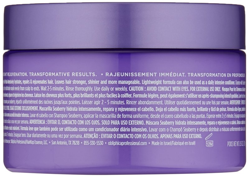 Obliphica Seaberry Hair Mask - Deep Conditioning Hydrating Treatment for Dry and Damaged Hair - Moisturizing Hair Repair and Growth Mask for Medium, Coarse, and Color-Treated Hair - 8.5 Ounces