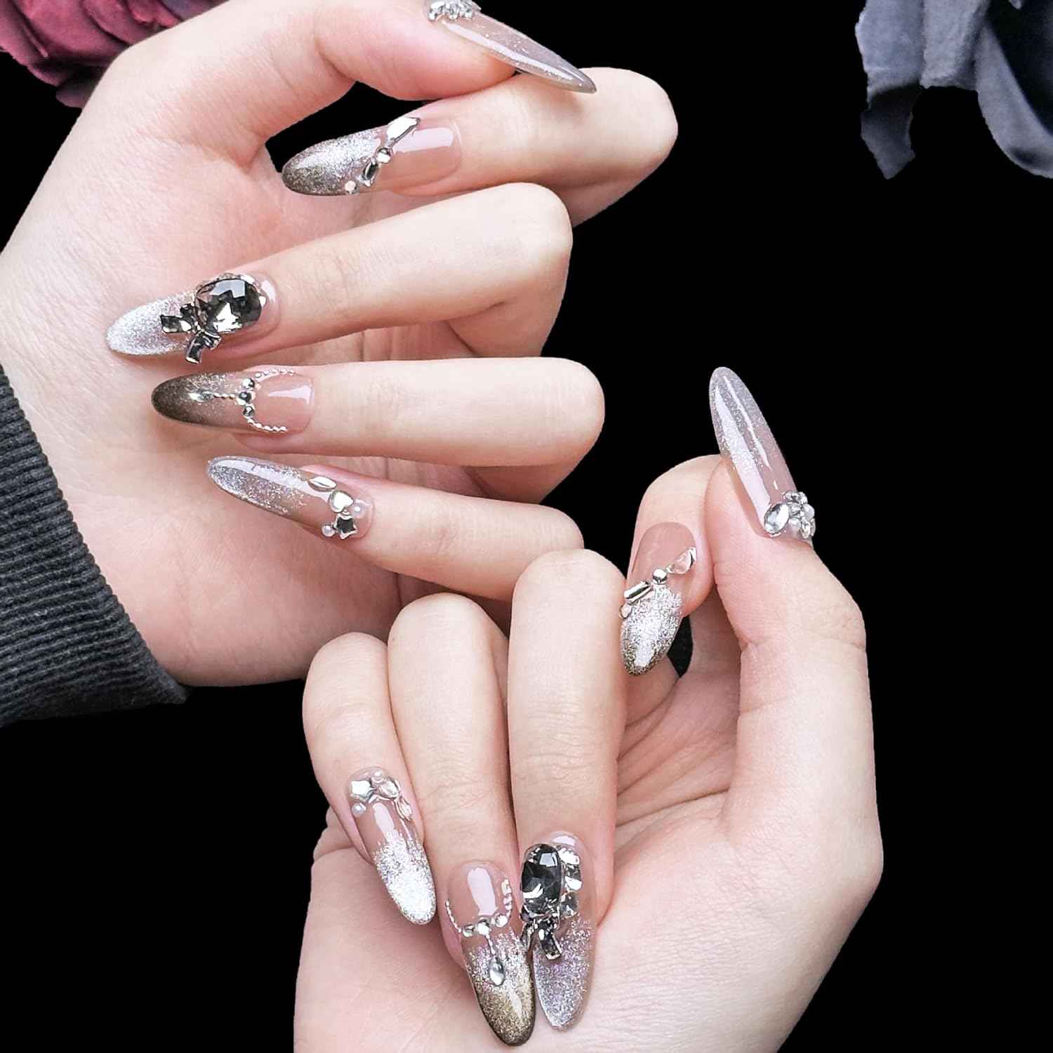 3D Sea Shell Press-On Nails - Handmade Medium Almond Beach Nail Art with Butterflies (L Size)