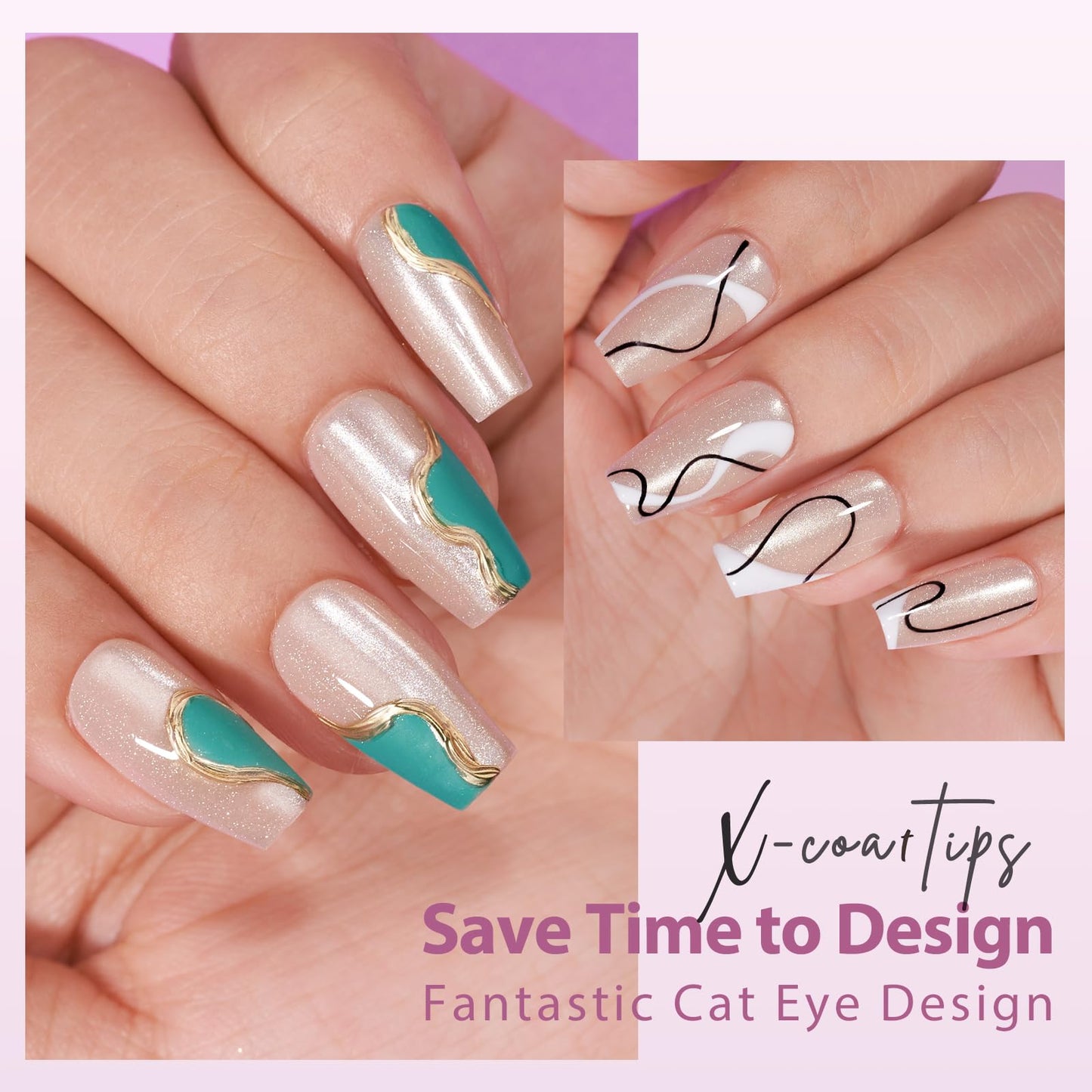 BTArtboxnails Cat Eye XCOATTIPS - Soft Gel Almond Nail Tips, Glitter Press On Nails Short, Soak Off Acrylic Fake Nails Glue On Nails In 16 Sizes - 160 Nail Extension Set, Aurora