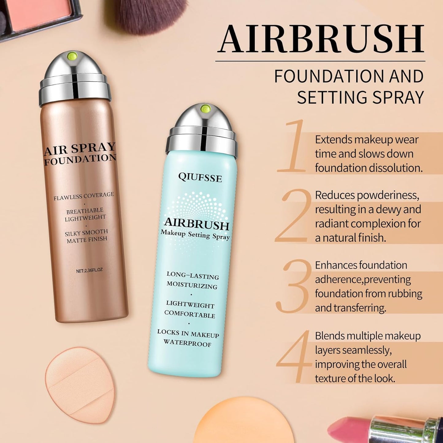 Air Brush Makeup Foundation - Hydrating Setting Spray for Oily Skin | Flawless Matte Coverage (01 Natural)