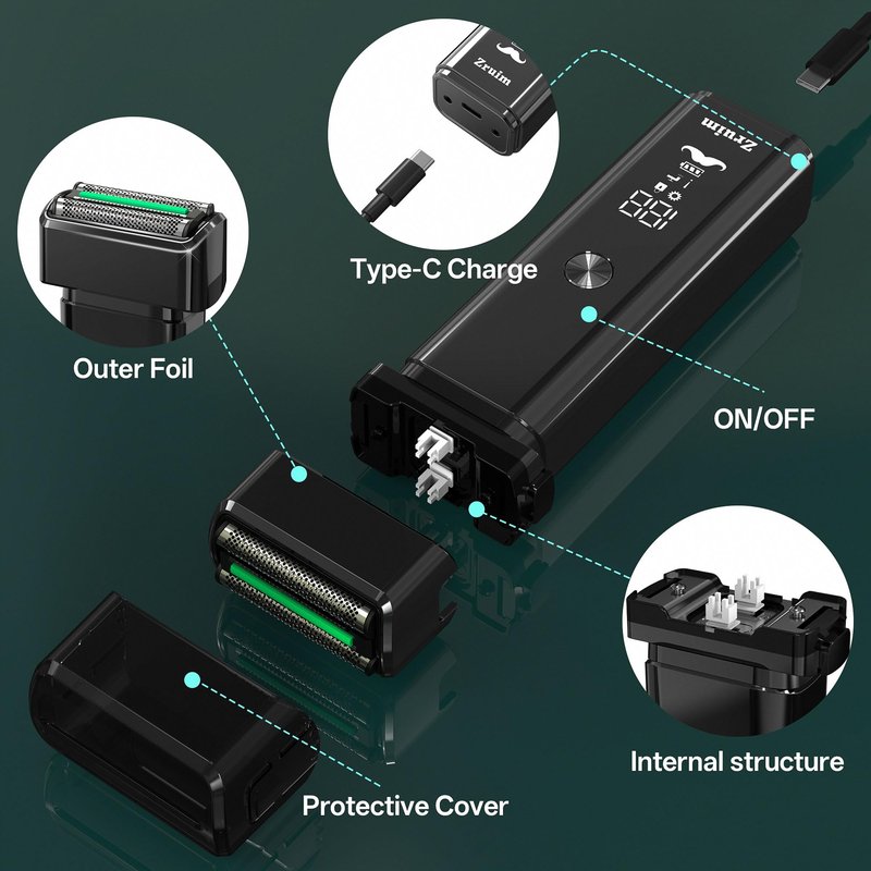 Electric Razor for Men Face,2 Adjustable Speeds Foil Shavers for Men for Beard/Face Beard Trimmer Waterproof Wet & Dry with 3 Floating Blade LED Display USB-C Fast Rechargeable for Travel Home