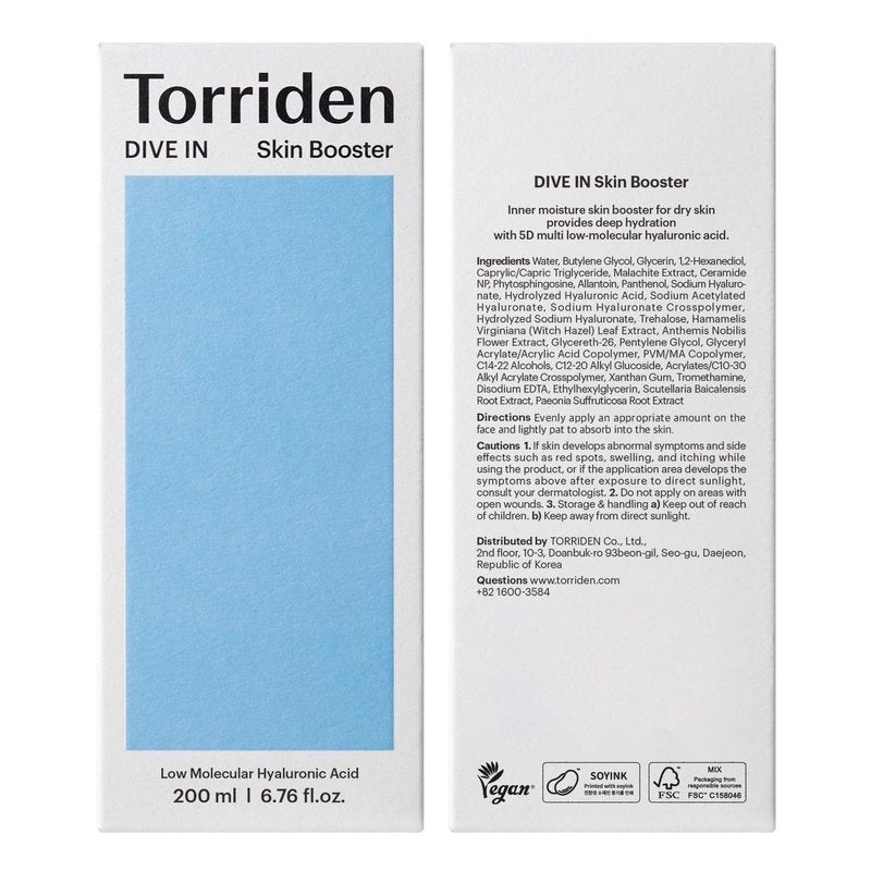 Torriden DIVE IN Skin Booster 200ml (6.76 fl. oz.) | Deep Nourishing Facial Toner for Dry, Sensitive Skin | Hyaluronic Acid, Panthenol, Ceramide