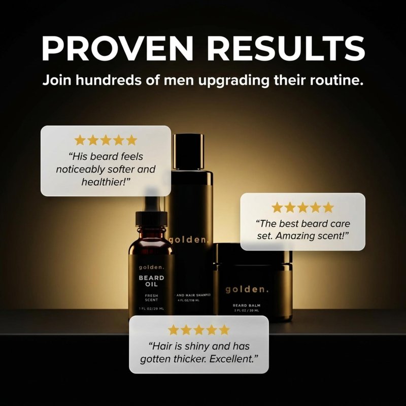 Golden Grooming Beard Bundle (Regular Starter Kit) 4oz Shampoo, 2oz Balm, 1oz Oil - Fresh