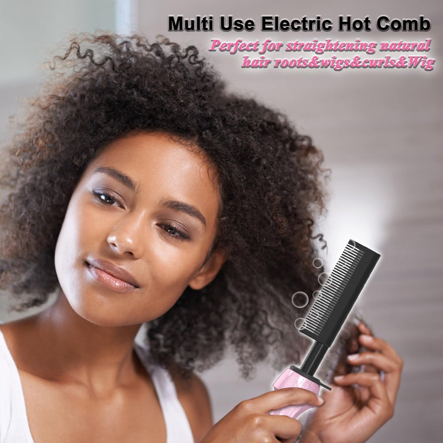Dan 500℉ hot Comb,Hot Comb for Black Hair, Electric HotComb,hot Comb Straightener for Wigs,Dual Voltage Pressing Comb, Temperatures Adjustable,60 Min Auto Shut Off, (Pink)