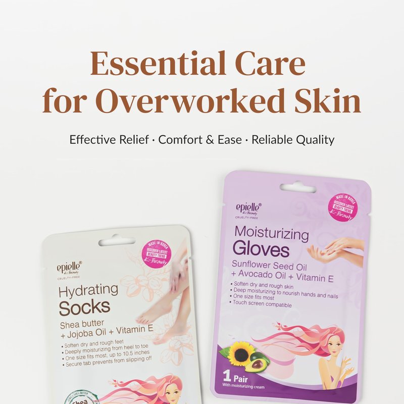 Epielle Hydrating & Moisturizing Hand & Foot Masks, Relieve and Soften Dry, Rough Skin, Self Care Gifts for Women, Spa Kit, 6 Moisturizing Gloves & 6 Moisturizing Socks