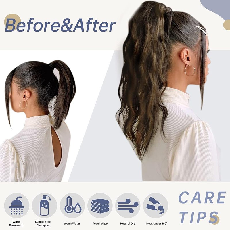 LaaVoo Ponytail Extension Human Hair Brown Ombre Ponytail Extensions for Women Balayage Darkest Brown to Light Brown Pony Tails Hair Extensions Real Humen Hair Short Straight 12 Inch 75g