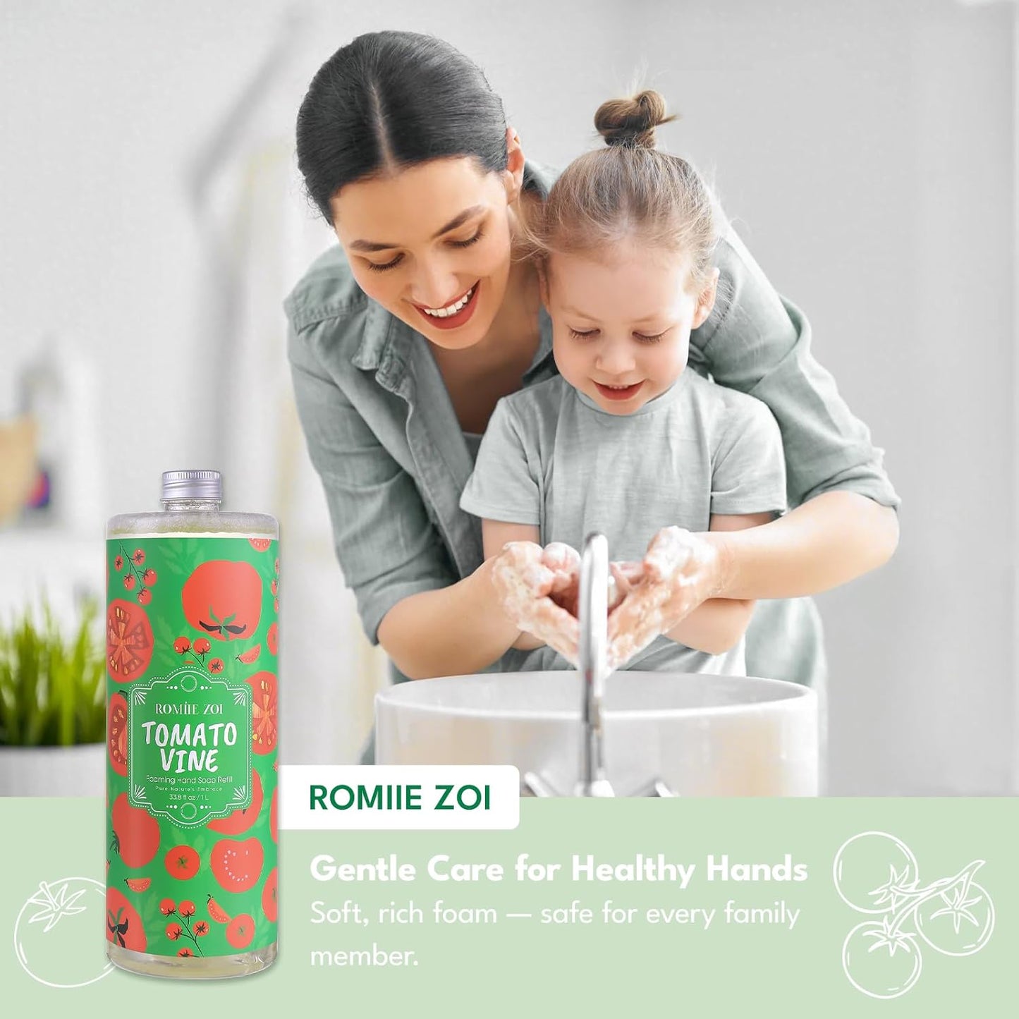 Tomato Vine Foaming Hand Soap Refill Set – 3 Pack (33.8 Fl Oz Each) – Chemical-Free & Moisturizing with Refillable Dispenser for Kitchen & Bathroom