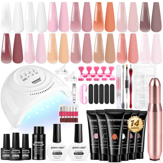 14PCS Poly Gel Nail Extension Kit - Includes 10ML Gel Top & Base Coat Set