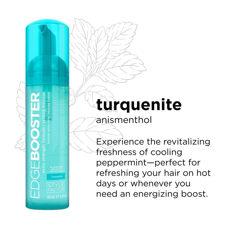Style Factor EDGE BOOSTER Extra Strength Setting Mousse Travel Size โ Frizz Control, Extra Volume, and Conditioning โ 2.5oz Turquenite Mousse for Curly Hair