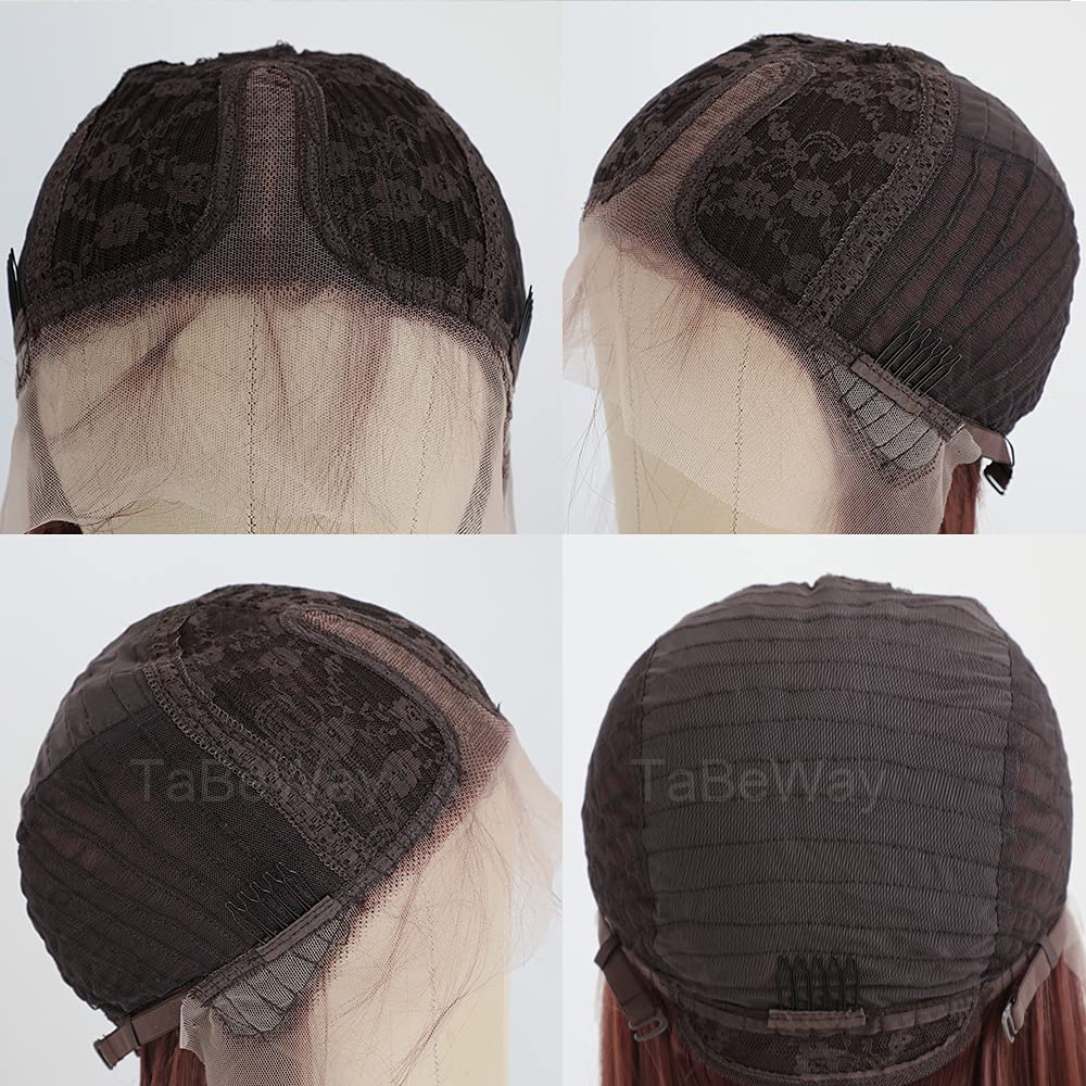 Glueless Synthetic Lace Front Wig - Long Straight Reddish Brown | Heat Resistant Hair Replacement for Women