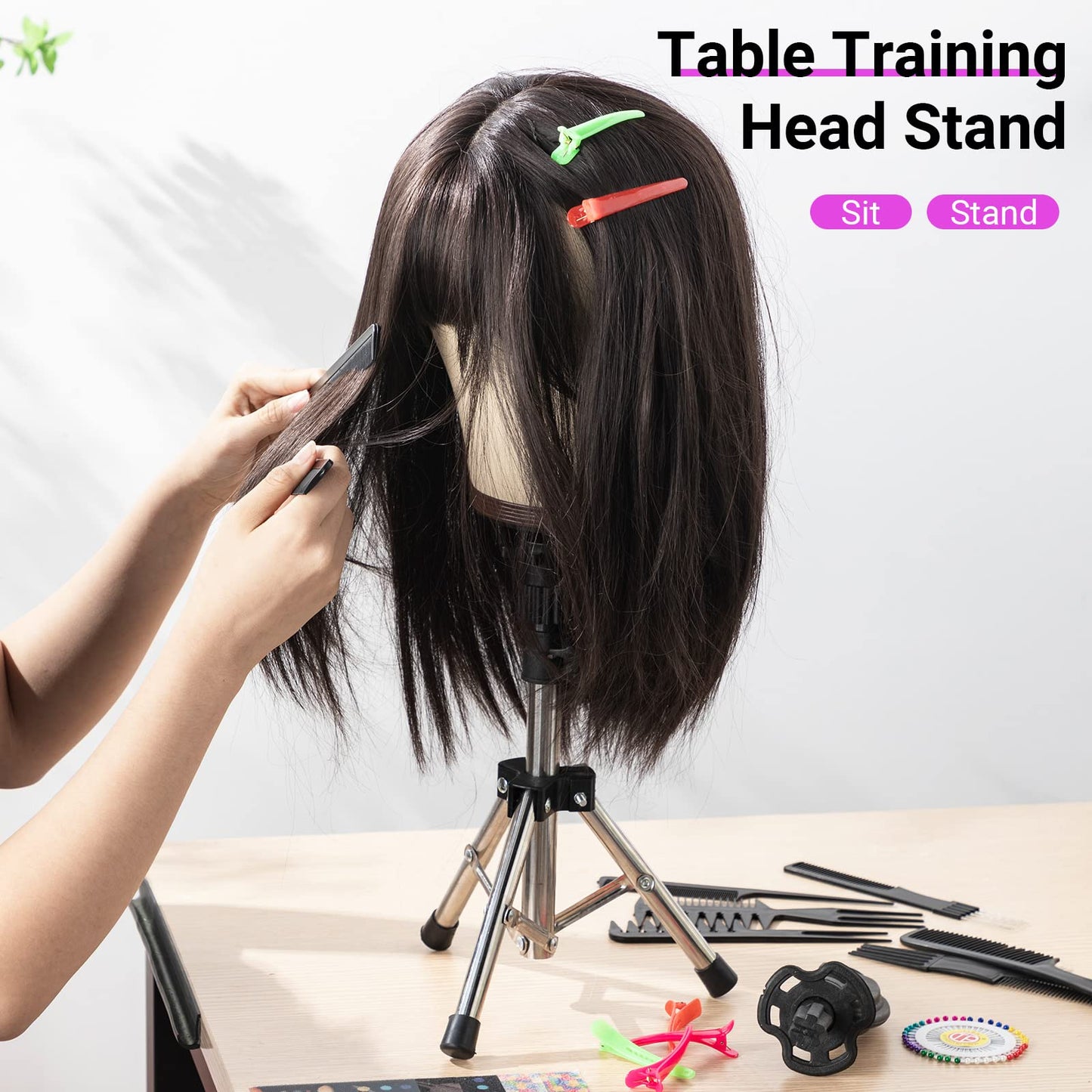 Yahenda 23 Inch Wig Cork Canvas Block Head with Mannequin Tripod Head Stand Wig Holder Stand with Pins Wigs Making Kit and Supplies Accessories for Cosplay Making Wigs Styling Display (White)
