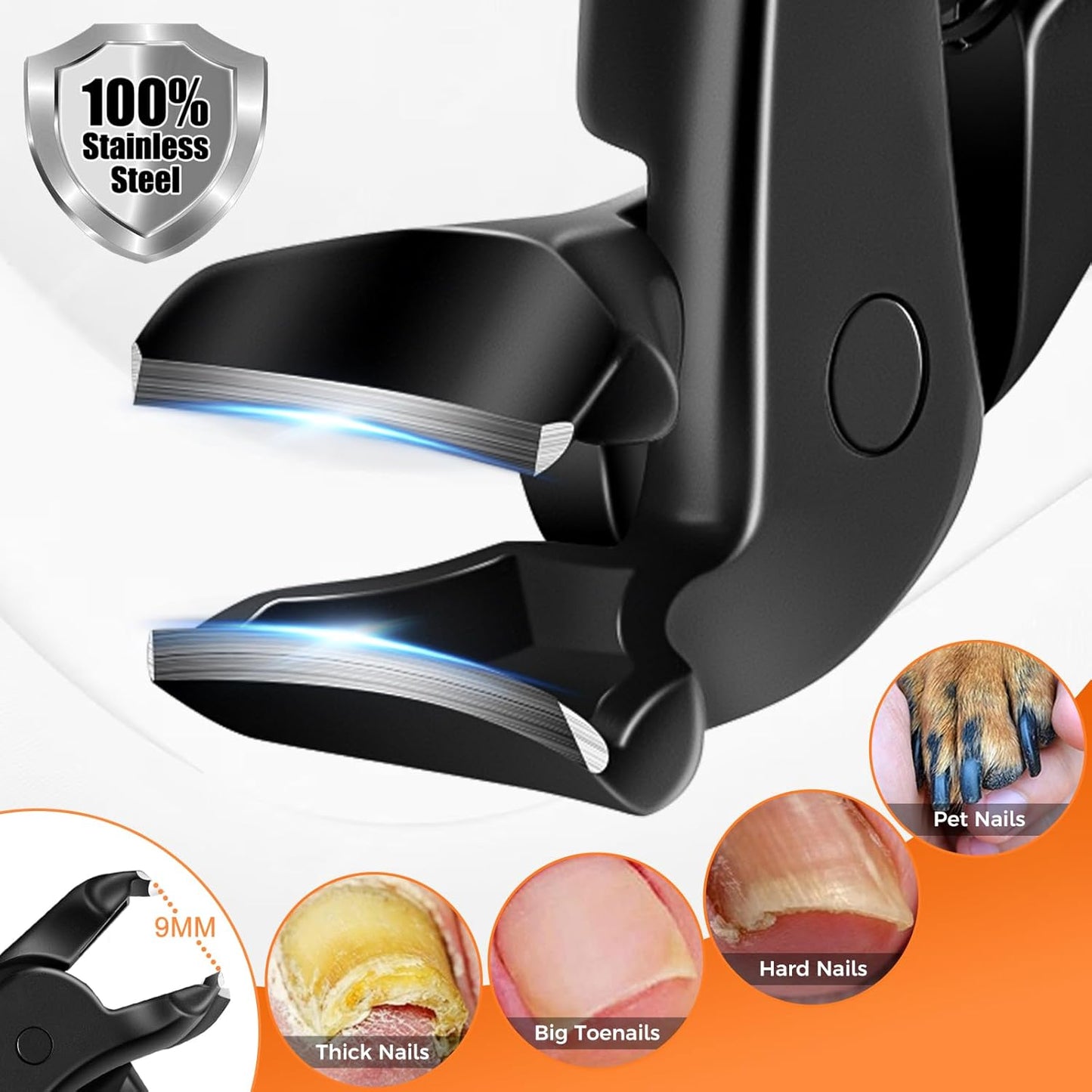Long Handled Toenail Clippers for Seniors - Angled Head, Wide Jaw for Thick Nails