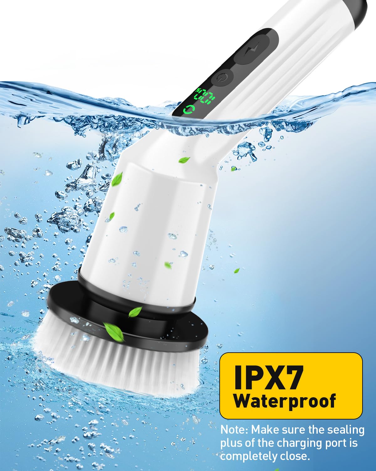 Shower Scrubber with Long Handle, Electric Spin Scrubber for Cleaning Bathroom, Cordless Cleaning Brush with IPX7 Waterproof & 2 Speed, Cleaning Supplies for Shower Tub Kitchen Tile Toilet