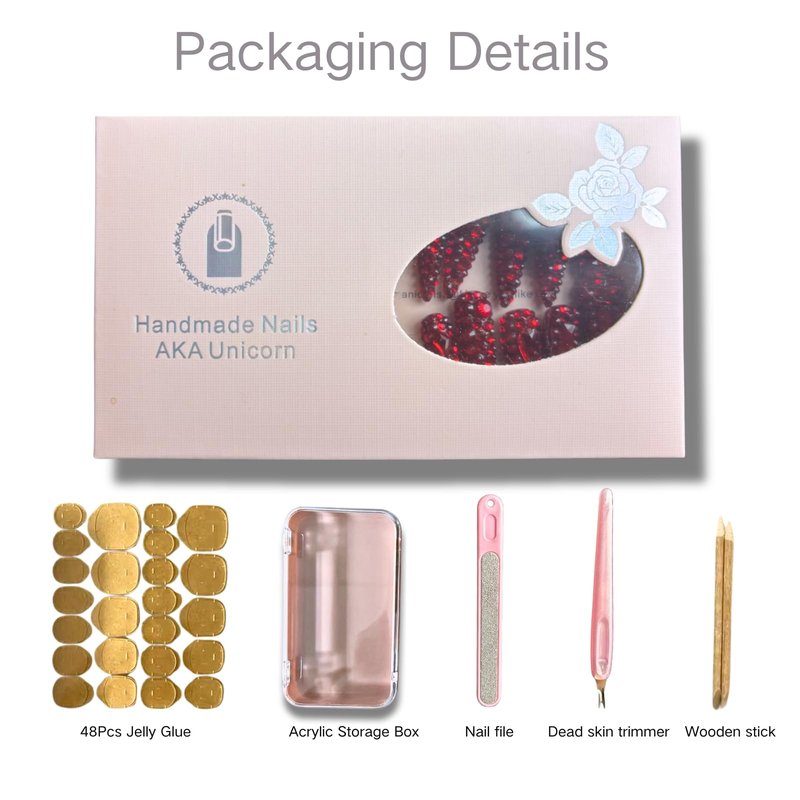 AKA Unicorn Trendy Handmade Press On Nails Long Square Shape,10Pcs Shimmery Acrylic Fake Nails with 3D Champagne Rhinestone Luxury Design Stick On Nail for Woman Gift
