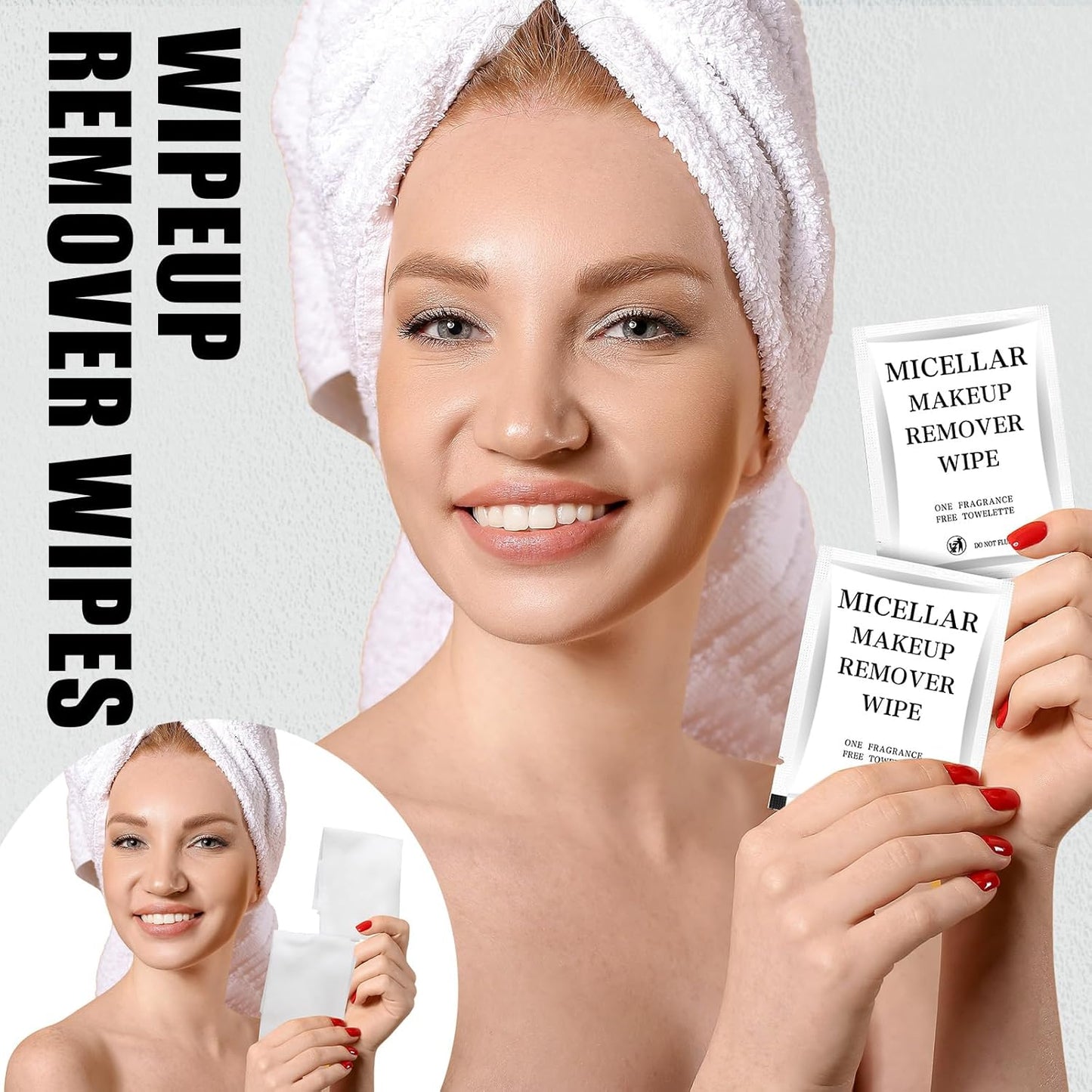 Makeup Remover Wipes - 150 Individually Wrapped Facial Cleansing Pads | Travel-Friendly White Cloths