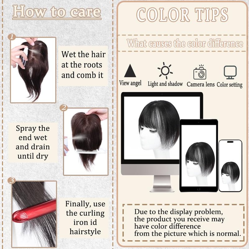 Real Human Hair Toppers for Women - 3D Clip-In Bangs with Natural Scalp Line | 1B Color, 5x9 Size