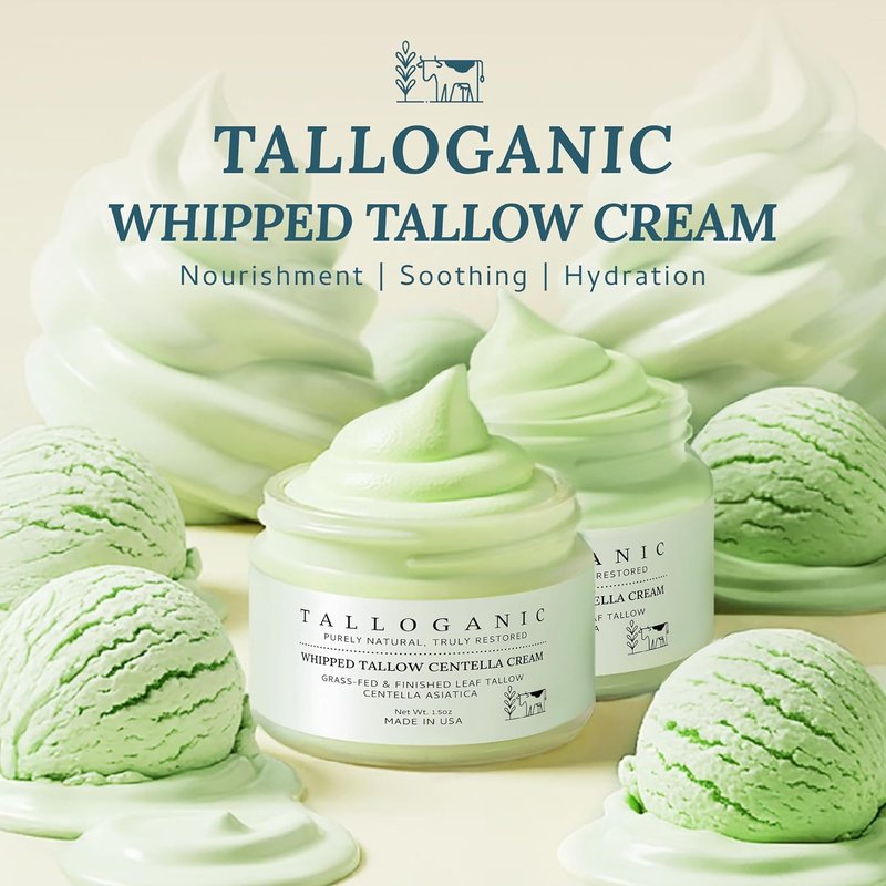 Beef Tallow Skin Cream | Grass-Fed Whipped Tallow Moisturizer - 100% Natural Hydrating Formula for Dry & Sensitive Skin