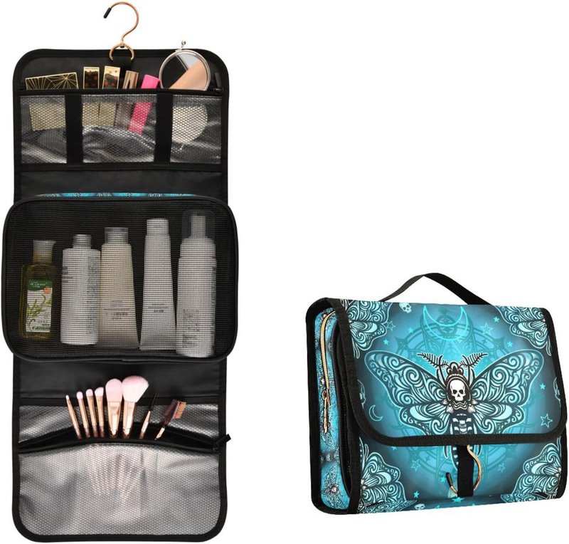 Goth Toiletry Bag Set - Butterfly Skull Makeup Organizer | 3-Piece Travel Cosmetic Bags