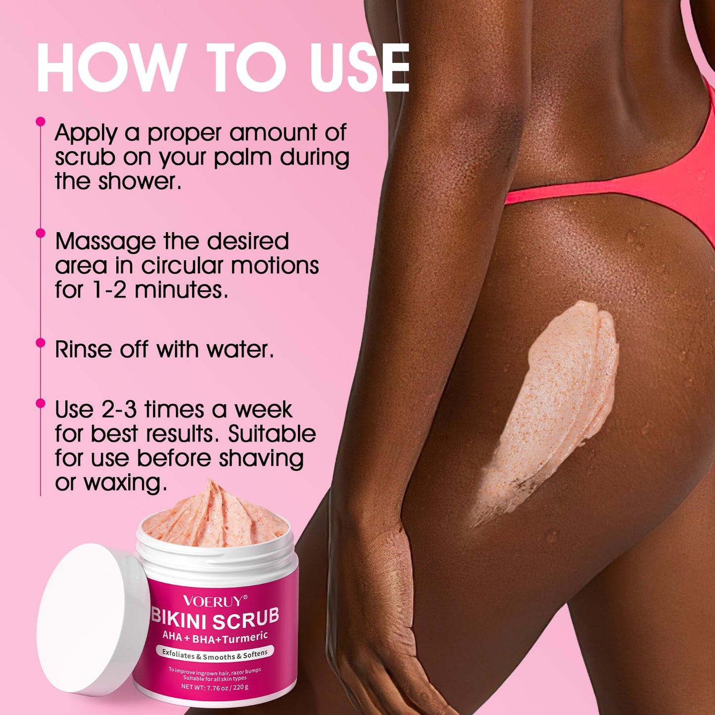Bikini Area Exfoliator with 10% AHA+BHA & Turmeric, Ingrown Hair & Razor Bumps for Bikini Underarm Area, Skin Moisturizing, Smoothing, Even Skin Tone Exfoliating Body Scrub with Walnut Shell Powder