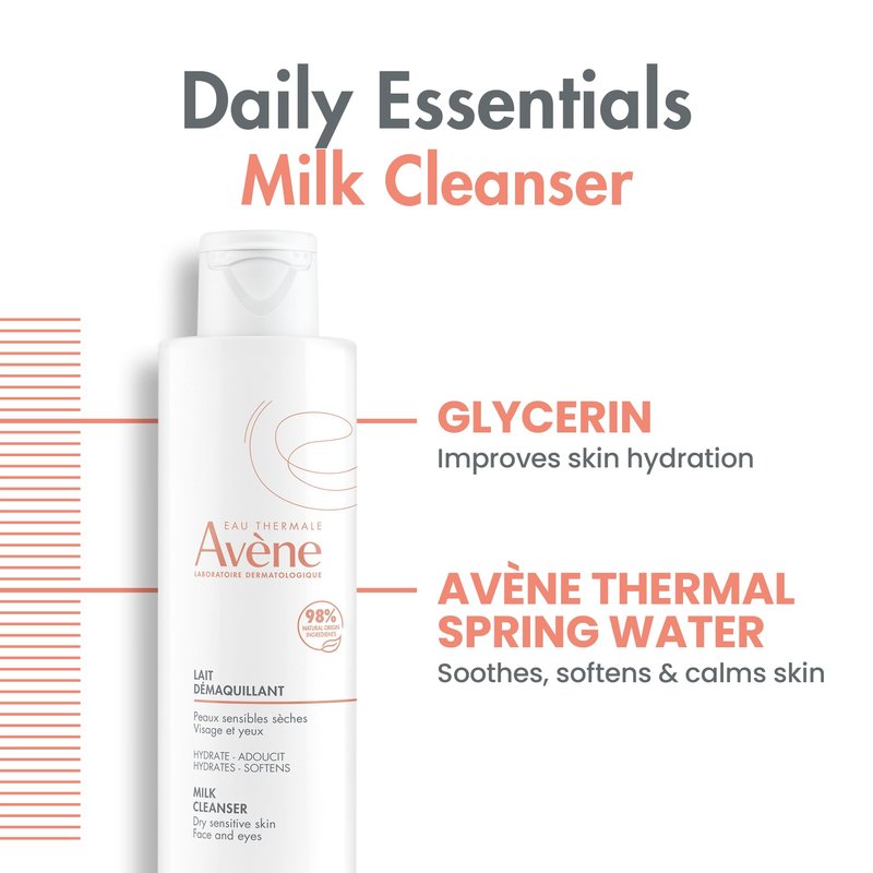 brand Avène Gentle Milk Moisturizing No Rinse Cleansing Lotion for Sensitive Skin, 6.7 Fl Oz (Pack of 1) (Packaging May Vary)