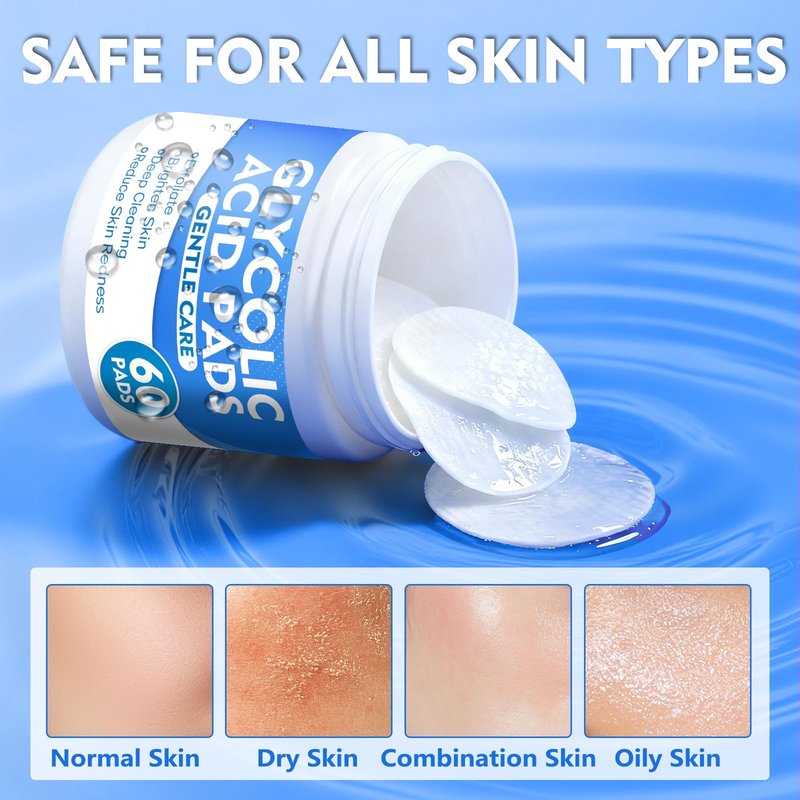 Tiepetly Glycolic Acid Pads (60 Count), 20% Ultra Pure Glycolic + 2% Salicylic Acid, Exfoliating Pads Resurfacing with Vitamin C&E, Deep Cleaning for Face and Body