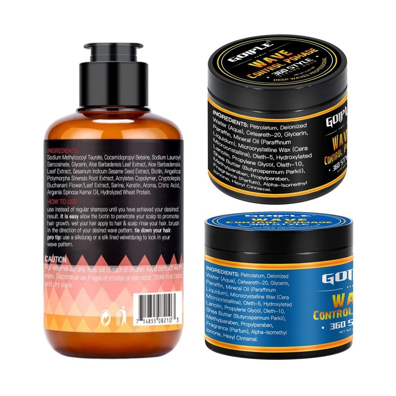 Natural Wave Pomade Strong Hold Easy Wash 360 Wave Training Hair Cream - Waves Grease for Men Water-Based Hair Cream Moisture Control - 360 Waves Wash Shampoo Enhance Waves Hair Shampoo for Black Men