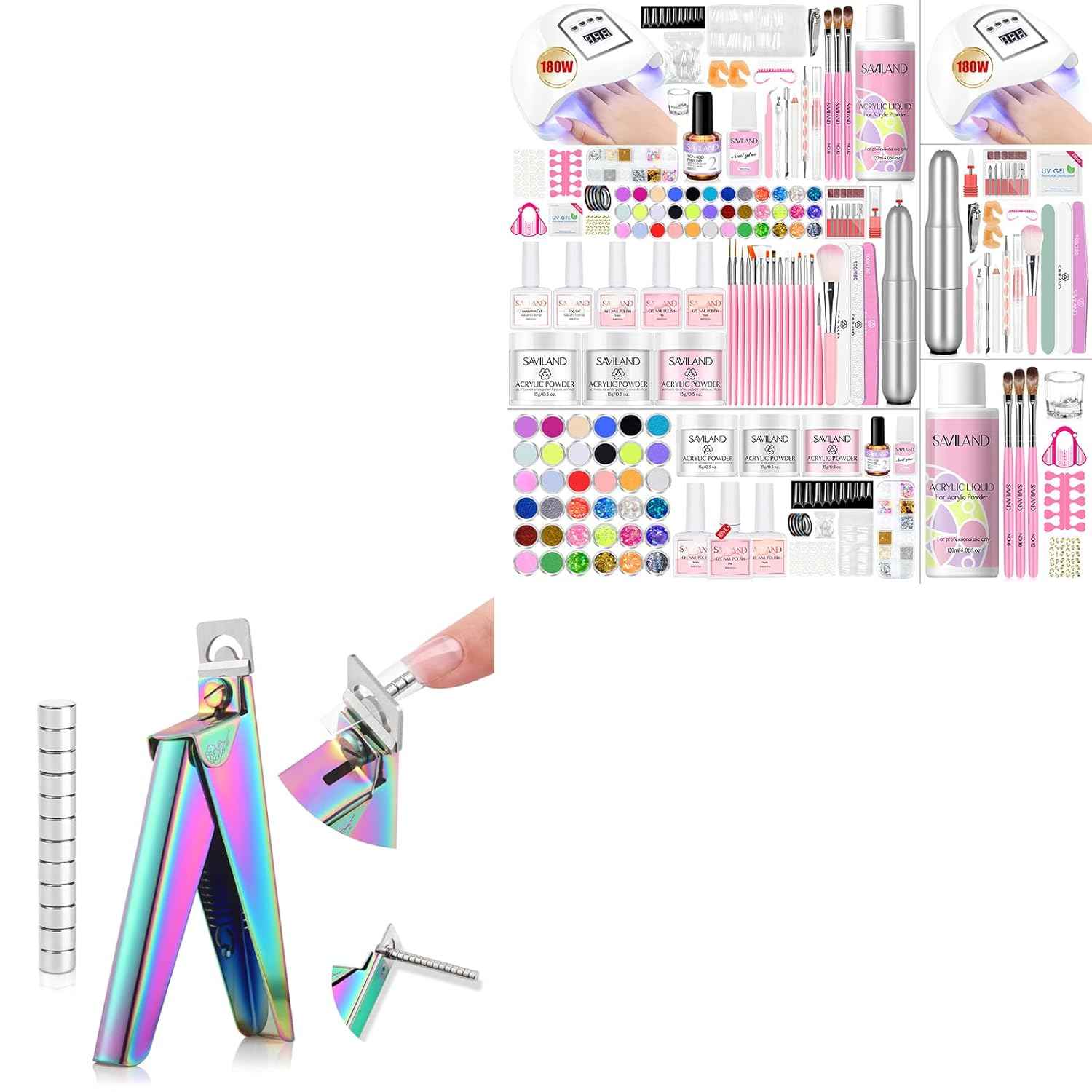 Saviland Acrylic Nail Kit for Beginners - 180W Nail Lamp, Keratin Powder & Gel Polish
