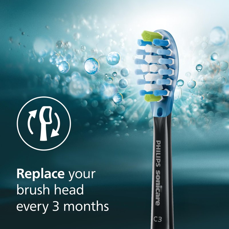 Philips Sonicare C3 Two-in-One - Genuine Replacement Electric Toothbrush Heads, Black, 4 Pack One Year Supply, HX9044/95