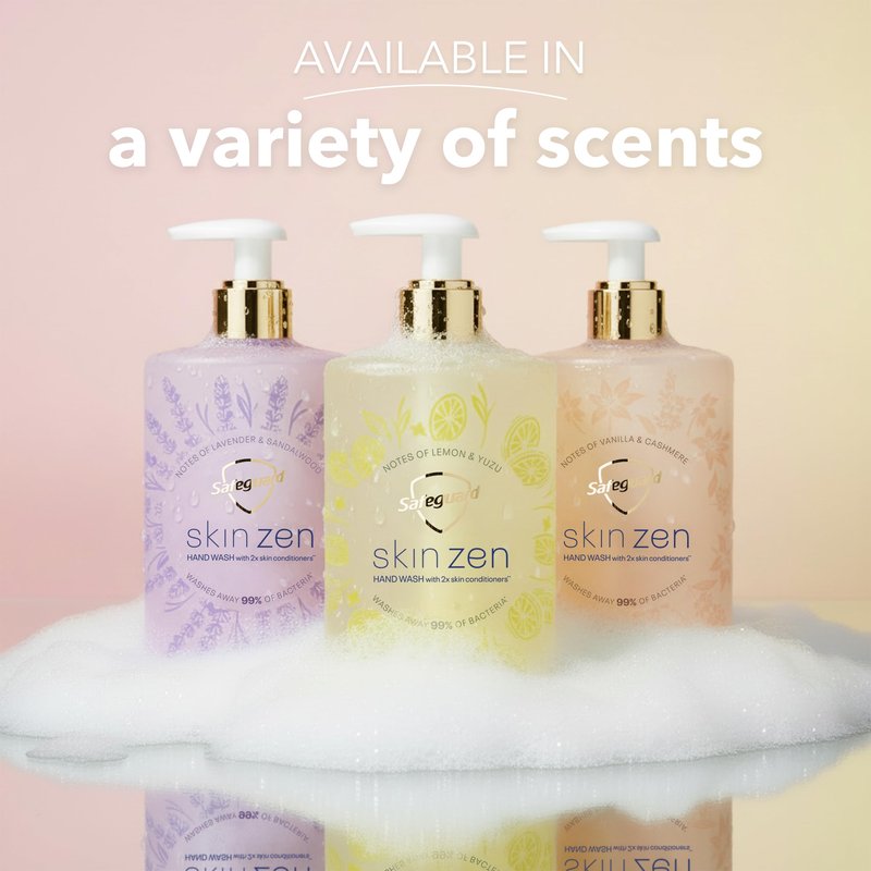 Safeguard Liquid Hand Soap, Skin Zen, Washes Away 99% Bacteria, Made with Natural Moisturizers & 2X Skin Conditioners, Safeguarding Families, PH Balanced Formula, Lavender & Sandalwood Scent, 16 oz