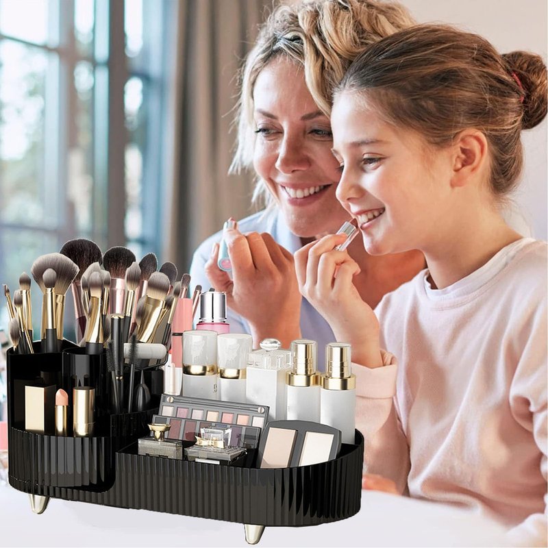 BESSKON Rotating Makeup Organizer Countertop, Large Cosmetic Storage with Makeup Brush Holder, Vanity Makeup Organizer, Bathroom Make up Holder, Spinning Skincare Organizer for Perfume, Lotions