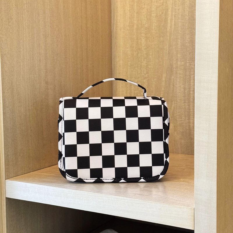 Crazy Bison Hanging Travel Toiletry Bag Kit Makeup Bag Cosmetics Organizer for Men Women (Black & White Checkerboard)
