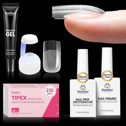 Beetles Gel Nail Kit – Short Square Apex Tips & 15ml Dehydrator & Primer Set