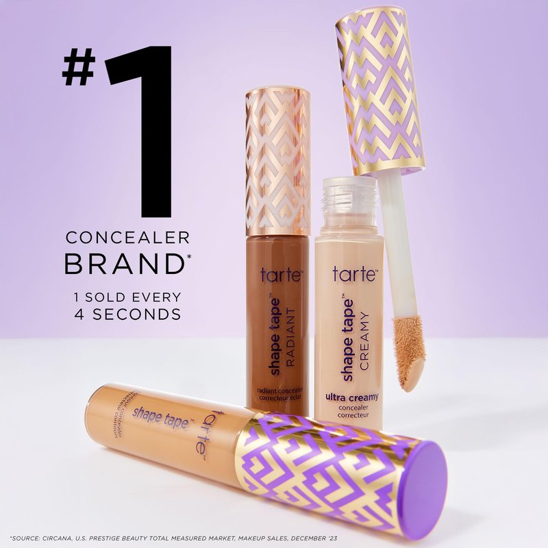 tarte shape tape concealer & brush – Instant Full Coverage for Under Eye, Dark Circles, Redness & Discoloration, Dermatologist-Tested, Vegan, Cruelty-Free, full size, 20B light