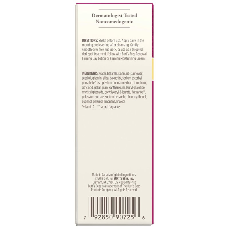 Burt's Bees Renewal Dark Spot Corrector With Natural Retinol Alternative and Vitamin C, Reduces Appearance of Dark Spots and Uneven Skin Tone, 98.6 Percent Natural Origin Skin Care, 1 fl. oz. Bottle