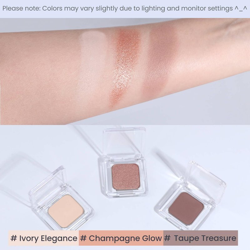 Fillwie 3-Color Eyeshadow Set with Compact – Removable Neutral Matte & Shimmer Pans, Ivory, Champagne & Taupe, High-Pigment Longwear Eye Makeup