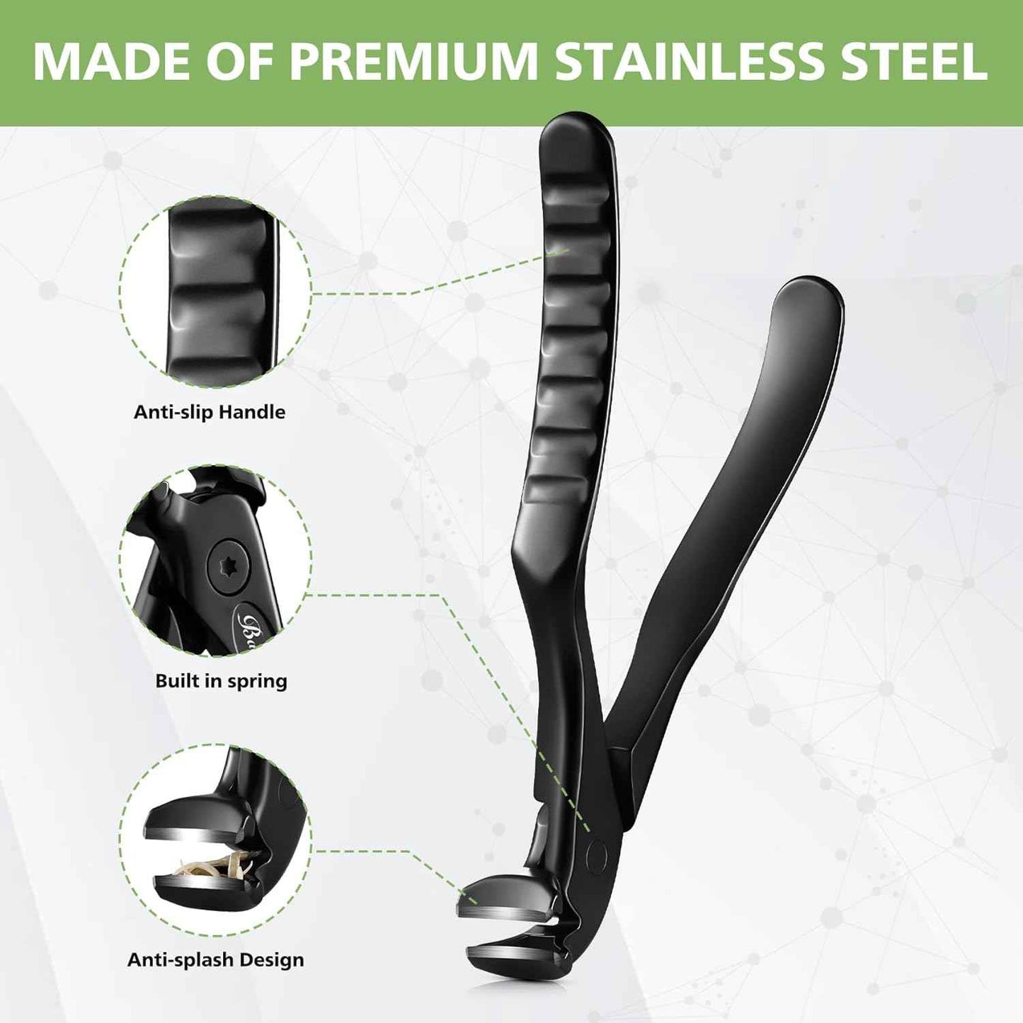 Ergonomic Nail Clipper for Seniors - Long Handle Toenail & Fingernail Trimmer with Catcher - Precision Black Clipper for Thick Nails