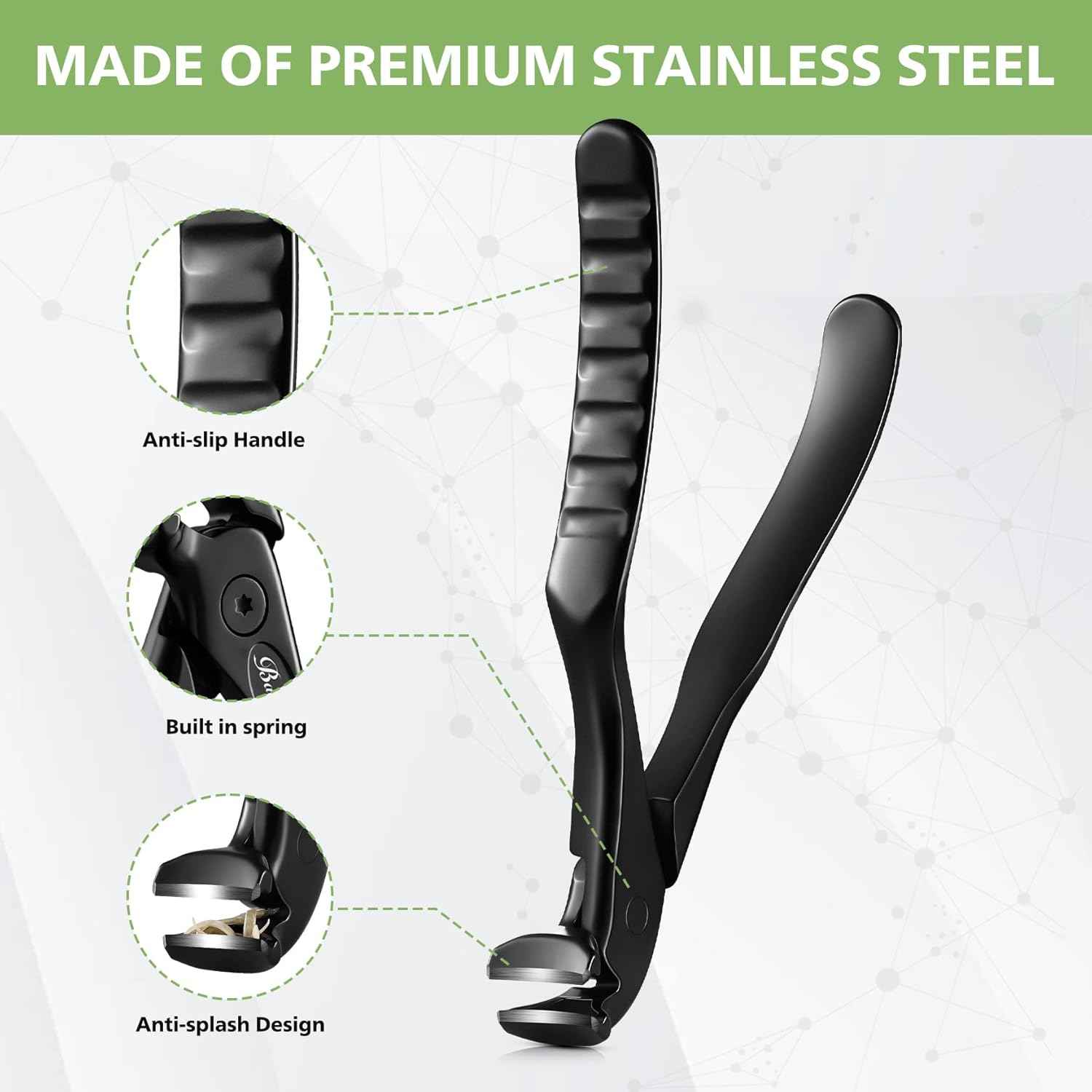 Ergonomic Nail Clipper for Seniors - Long Handle Toenail & Fingernail Trimmer with Catcher - Precision Black Clipper for Thick Nails